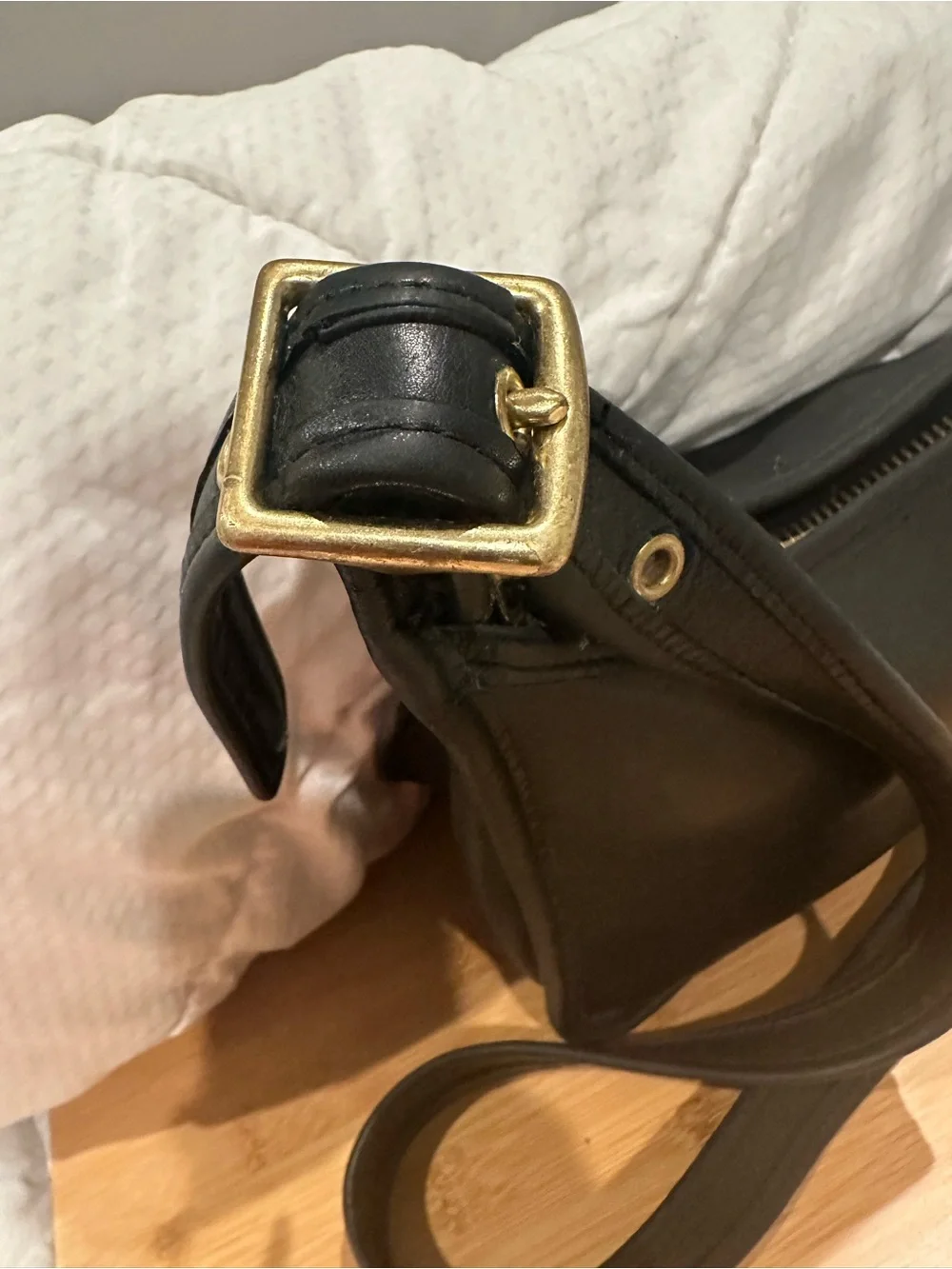 Coach Black Leather Shoulder Bag with Gold Hardware